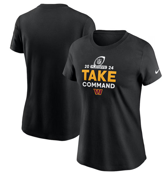Women's Black Washington Commanders 2024 Playoffs T-Shirt(Run Small)
